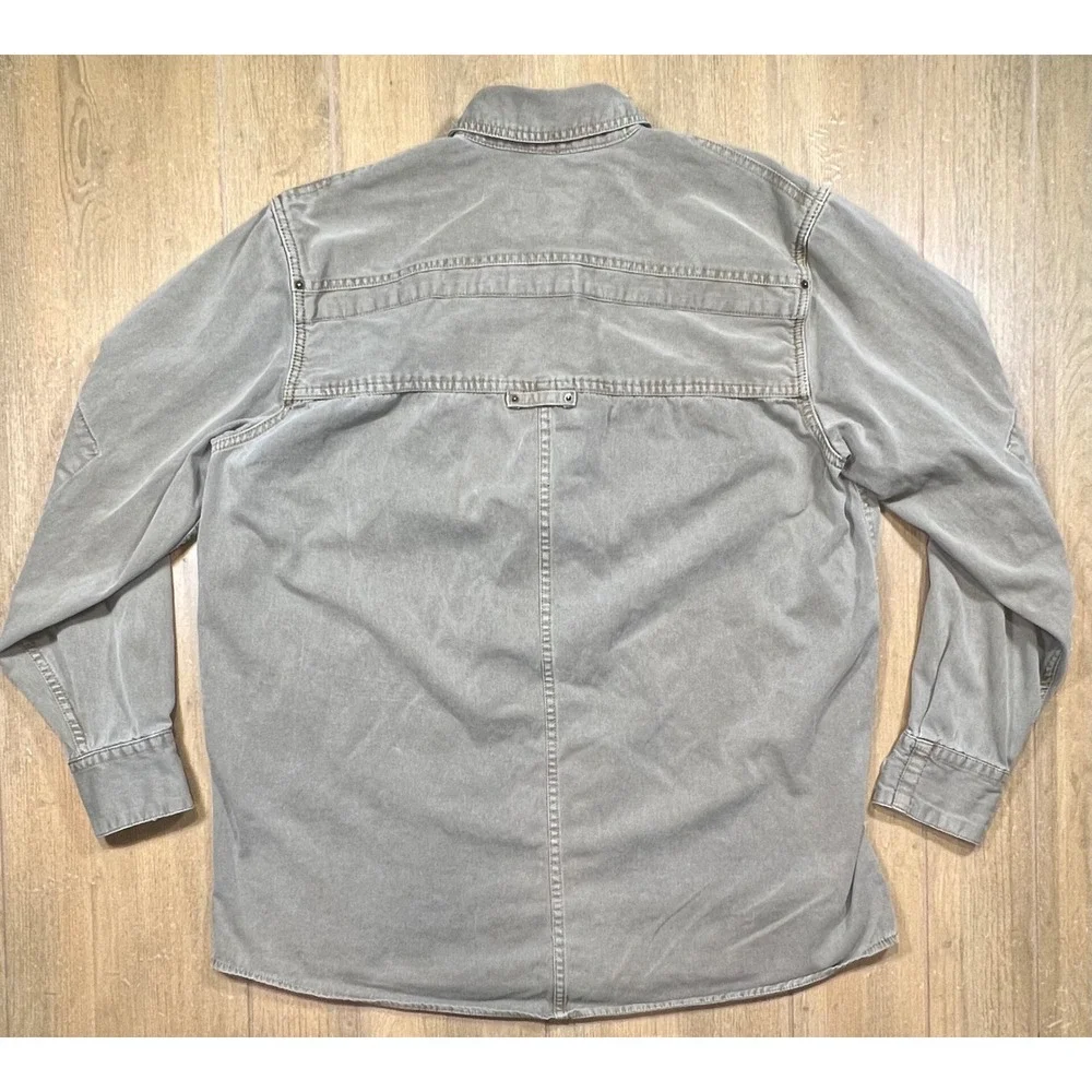 Levis Mens Utility Button Down Shirt Khaki Green Long Sleeve Cotton Large heavy